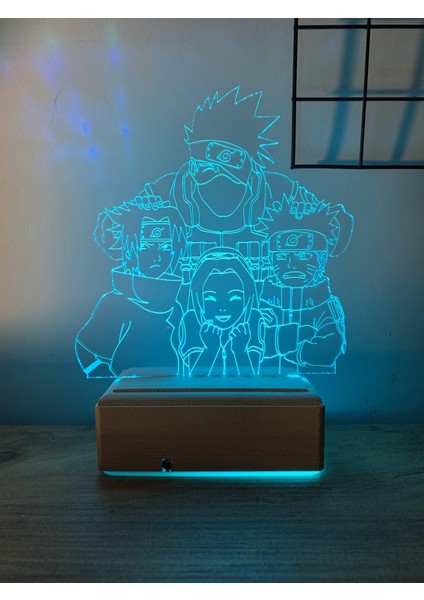 Naruto Team 7 Kakashi 16 Renk Kumandalı Gece Lambası