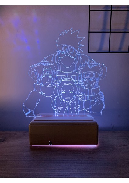 Naruto Team 7 Kakashi 16 Renk Kumandalı Gece Lambası