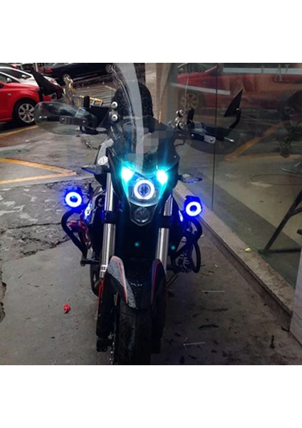 Motosiklet Sis Farı Mercekli Büyük Kafesli Mavi Angel Çakarlı