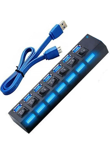 7 Port USB 3.0 Çoklayıcı Hub Ledli On/off Anahtarlı