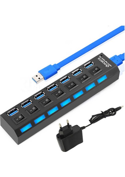 7 Port USB 3.0 Çoklayıcı Hub Adaptörlü Ledli On/off Anahtarlı