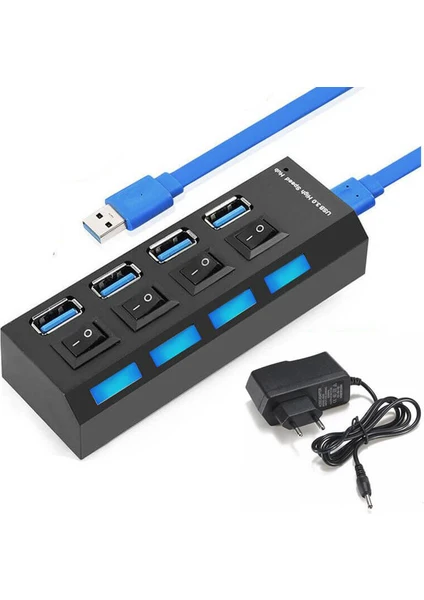 4 Port USB 3.0 Çoklayıcı Hub Adaptörlü Ledli On/off Anahtarlı