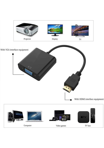 HDMI To VGA Kablo Çevirici Dönüştürücü Görüntü Aktarıcı