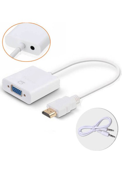 HDMI To VGA Ses Çıkışlı Kablo Çevirici Dönüştürücü Adaptör