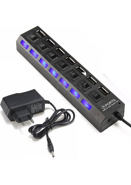 7 Port USB Hub Çoklayıcı Adaptörlü On / Off Anahtarlı Ledli