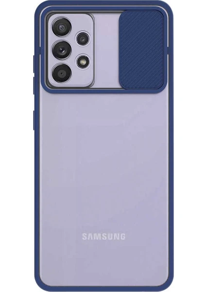 Case World Samsung Galaxy A52 ile Uyumlu Kapak Lensi Açılır Kapanır Kamera Korumalı Silikon ile Uyumlu Kılıf - Lacivert