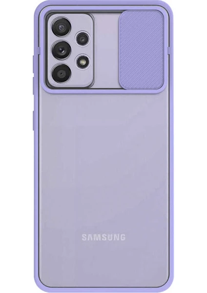 Case World Samsung Galaxy A52 ile Uyumlu Kapak Lensi Açılır Kapanır Kamera Korumalı Silikon ile Uyumlu Kılıf - Lila