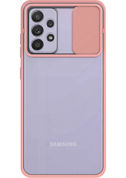 Case World Samsung Galaxy A52 ile Uyumlu Kapak Lensi Açılır Kapanır Kamera Korumalı Silikon ile Uyumlu Kılıf - Pudra