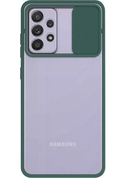 Case World Samsung Galaxy A52 ile Uyumlu Kapak Lensi Açılır Kapanır Kamera Korumalı Silikon ile Uyumlu Kılıf - Yeşil