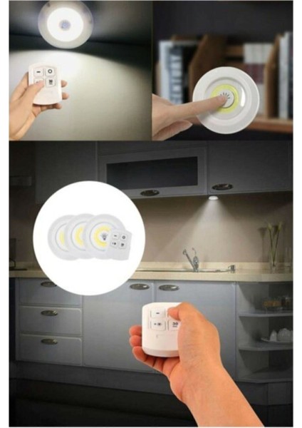 3'lü Pilli LED Light Uzaktan Kumandalı Dolap Içi Yapışkanlı