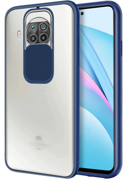 Xiaomi Redmi Note 9 Pro 5G Kapak Lensi Açılır Kapanır Kamera Korumalı Silikon Kılıf - Lacivert