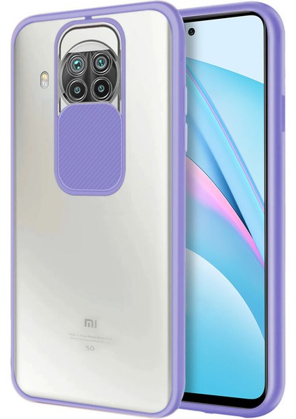 Xiaomi Redmi Note 9 Pro 5G Kapak Lensi Açılır Kapanır Kamera Korumalı Silikon Kılıf - Lila