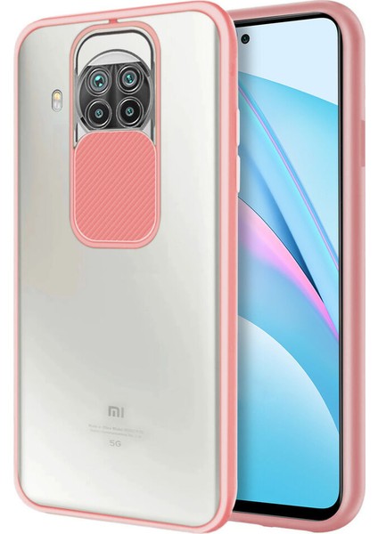 Xiaomi Redmi Note 9 Pro 5G Kapak Lensi Açılır Kapanır Kamera Korumalı Silikon Kılıf - Pudra