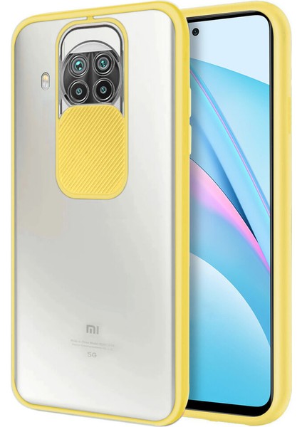 Xiaomi Redmi Note 9 Pro 5G Kapak Lensi Açılır Kapanır Kamera Korumalı Silikon Kılıf - Sarı