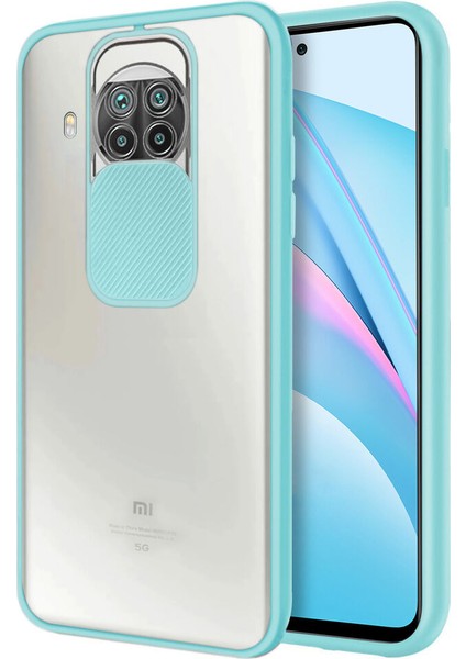 Xiaomi Redmi Note 9 Pro 5G Kapak Lensi Açılır Kapanır Kamera Korumalı Silikon Kılıf - Turkuaz