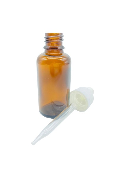 Cam Amber Şişe Ince Cam Damlalık Çocuk Kilitli Kapak Beyaz 10 Adet 30 ml
