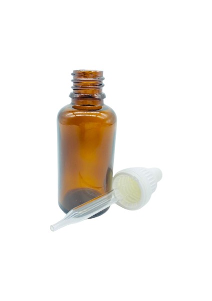 Cam Amber Şişe Ince Cam Damlalık Kırılır Kapak Beyaz 10 Adet 30 ml