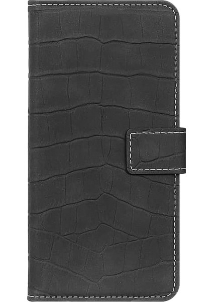 Oppo A73 Kılıf Kroko Desen Kapaklı Cüzdanlı Siyah
