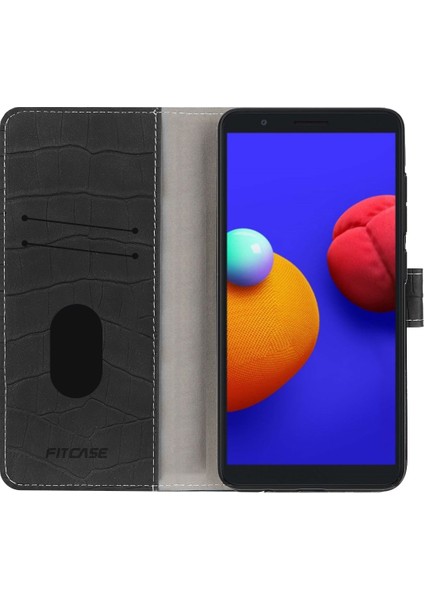 Samsung Galaxy A01 Core (A013) Kılıf Kroko Desen Kapaklı Cüzdanlı Siyah modelleri