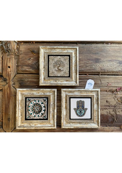 Decor Çerçeveli Taş Duvar Dekoru 20 x 20 cm 3 Lü Set Desen - Pattern