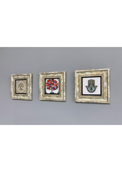 Decor Çerçeveli Taş Duvar Dekoru 20 x 20 cm 3 Lü Set Desen - Pattern