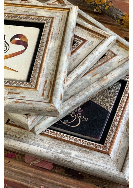 Decor Çerçeveli Taş Duvar Dekoru 20 x 20 cm 3 Lü Set Desen - Pattern