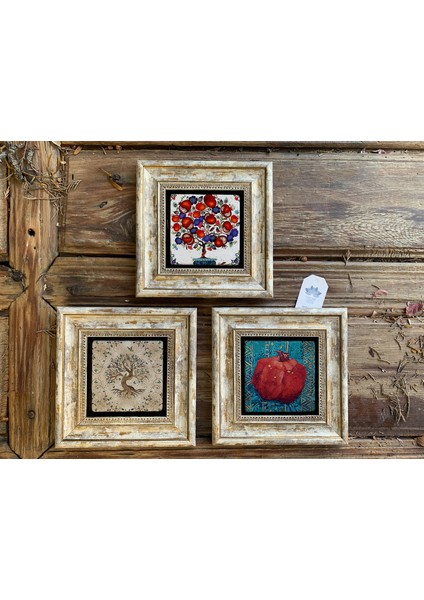 Decor Çerçeveli Taş Duvar Dekoru 20 x 20 cm 3 Lü Set Tree Of Life Tile Fatma Ana