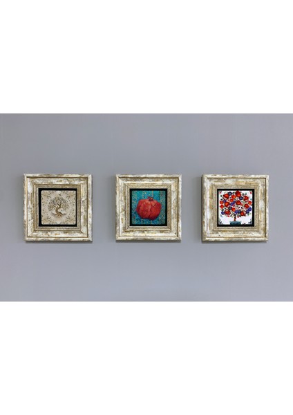 Decor Çerçeveli Taş Duvar Dekoru 20 x 20 cm 3 Lü Set Tree Of Life Tile Fatma Ana