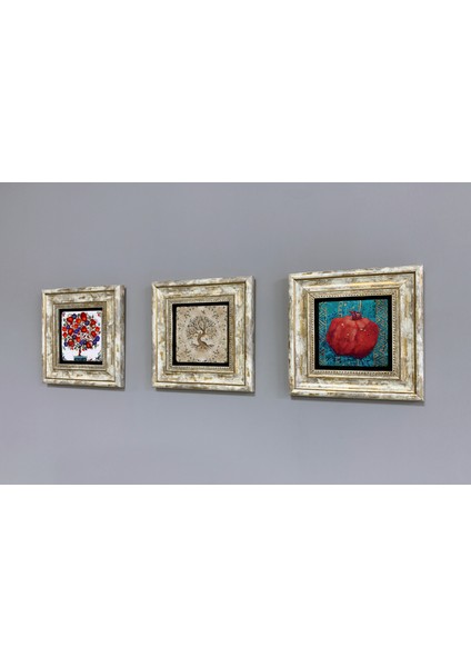 Decor Çerçeveli Taş Duvar Dekoru 20 x 20 cm 3 Lü Set Tree Of Life Tile Fatma Ana