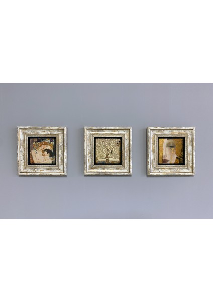 Decor Çerçeveli Taş Duvar Dekoru 20 x 20 cm 3 Lü Set Leonardo Da Vinci