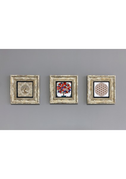 Decor Çerçeveli Taş Duvar Dekoru 20 x 20 cm 3 Lü Set Yaşam Çiçeği Totus Sri Yantra fiyatları