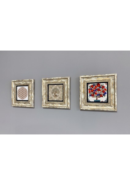 Decor Çerçeveli Taş Duvar Dekoru 20 x 20 cm 3 Lü Set Yaşam Çiçeği Totus Sri Yantra modelleri