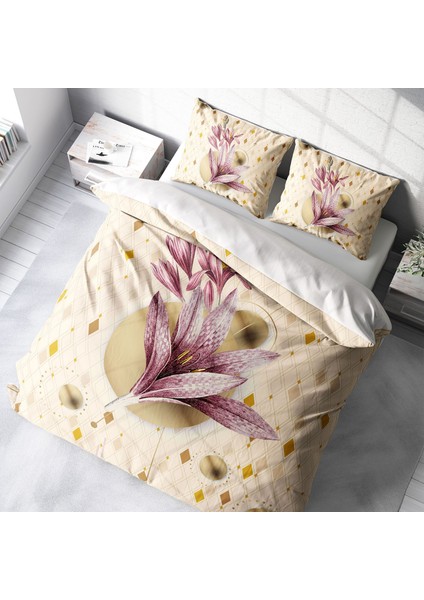 Pembe Zambak 3D Pamuk Saten Çift Kişilik Nevresim Takımı