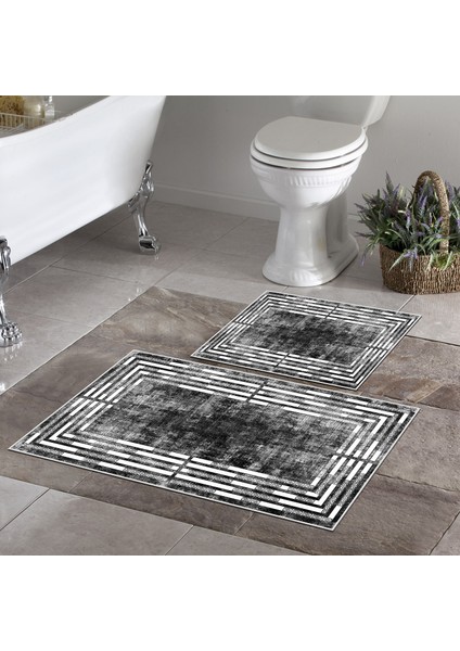 Talia Home Kaymaz Taban Yıkanabilir 2 Li 60X100 - 50X60 Banyo Halısı Paspas Klozet Takımı