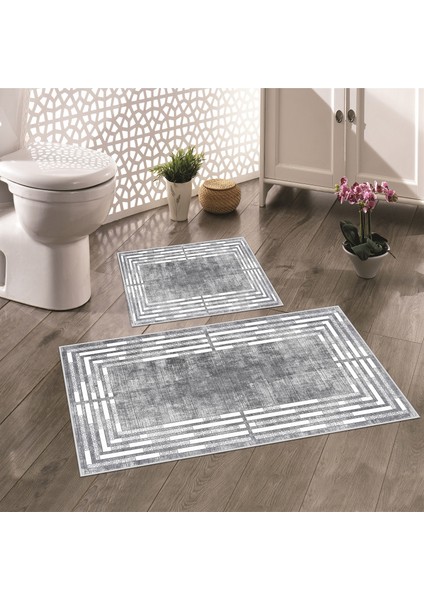 Kaymaz Taban Yıkanabilir 2 Li 60X100 - 50X60 Banyo Halısı Paspas Klozet Takımı