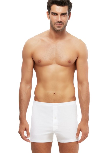 Erkek Penye Adrian Boxer Tek Düğmeli 2 Li Beyaz S-3xl