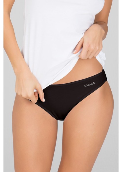 Kadın Penye Likra Basic Bikini Slip Külot 2 Li Siyah 36-44
