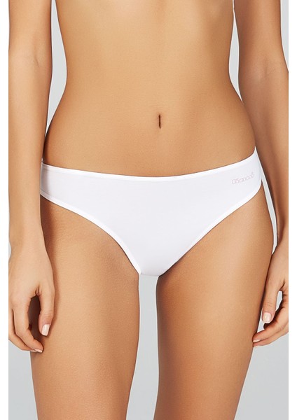 Kadın Penye Likra Basic Bikini Slip Külot 2 Li Beyaz 36-44