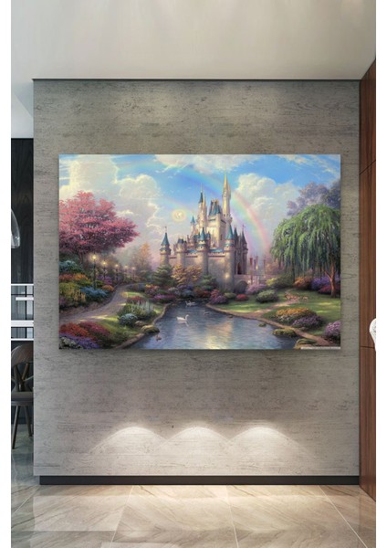Yeşillik ve Çiçekler Arasında Muhteşem Şato Kanvas Tablo fiyatları