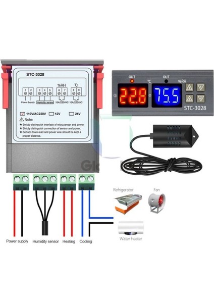 STC-3028 Isı ve Nem Termostatı Çift Ekran 220V