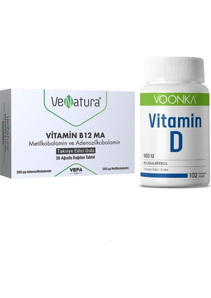 1000 Mcg B12 Metilkolabamin 30 Tablet + Voonka Vitamin D 102 Kapsül 24,8 Mcg