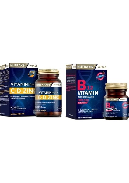 Vitamin Max 60 Tablet (Vitamin C, Vitamin D ve Çinko) + Vitamin B12 60 Tablet