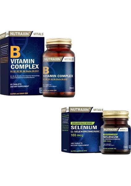 B1, B2, B3, B5, B6, B12 Içeren B Vitamin Complex 60 Tablet + Selenium 100 Mcg 100 Tablet