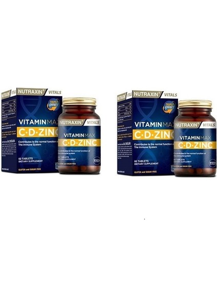 Vitamin C Vitamin D, Çinko 3 Güçlü Bileşen 60 Tablet X2 Adet