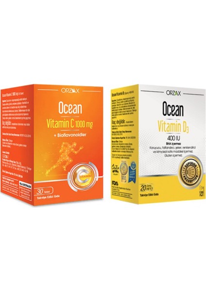 Ocean Vitamin D3 400 Iu Sprey 20ML +Vitamin C 1000MG 30 Tablet