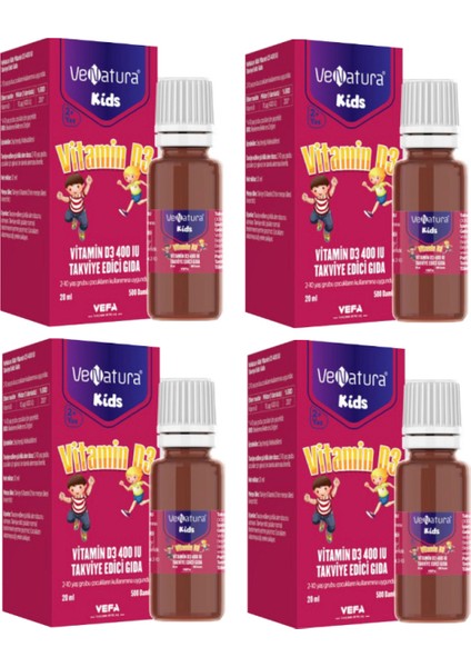 Vitamin D3 400 Iu Takviye Edici Gıda 20 ml Damla X4 Adet