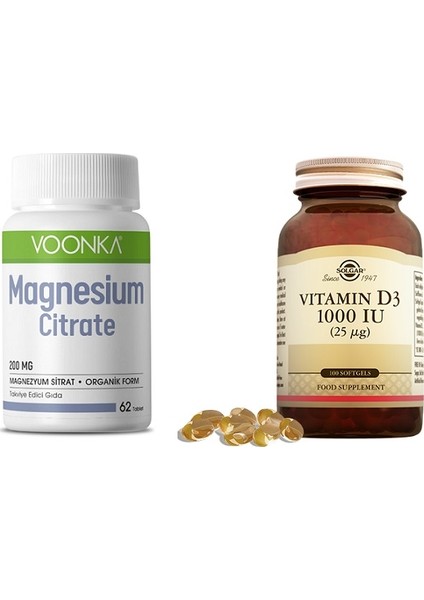 Magnesium Citrate 200 Mg 62 Tablet + 25 Mcg (1000 Iu) D3 Vitamini 100 Kapsül