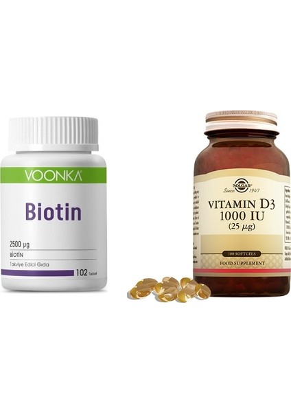 Biotin 2500 Mcg 102 Tablet + D3 1000 Iu (25 Mcg) 100 Kapsül