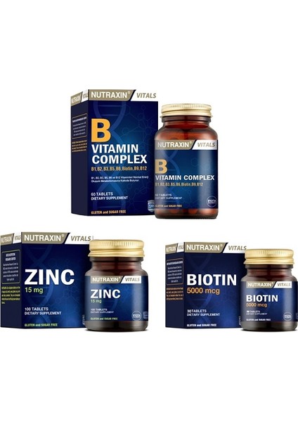 B Vitamin Complex 60 Tablet + Çinko 15 Mg 100 Tablet + Biotin 5000 Mcg 30 Tablet