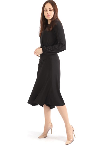 Beli Volanlı Sandy Elbise | ELB32267 Siyah